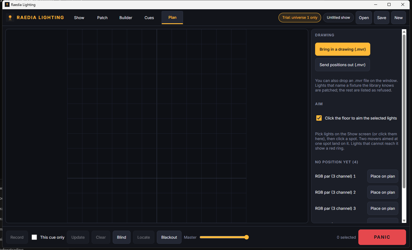 Raedia Lighting Plan screen